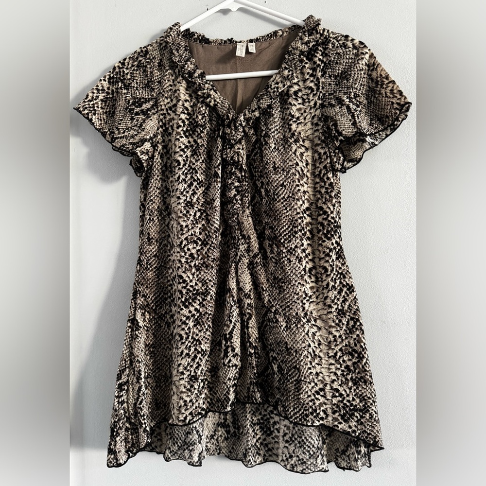 Madison Petite Snake-Print Ruffle Chiffon Blouse Petite Small